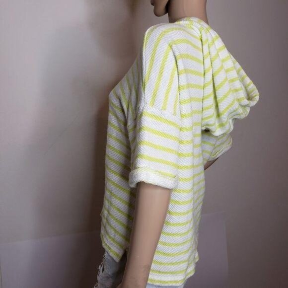 Lou & Grey Striped Hooded Poncho Top S Yellow White Cotton Blend - Picture 7 of 8